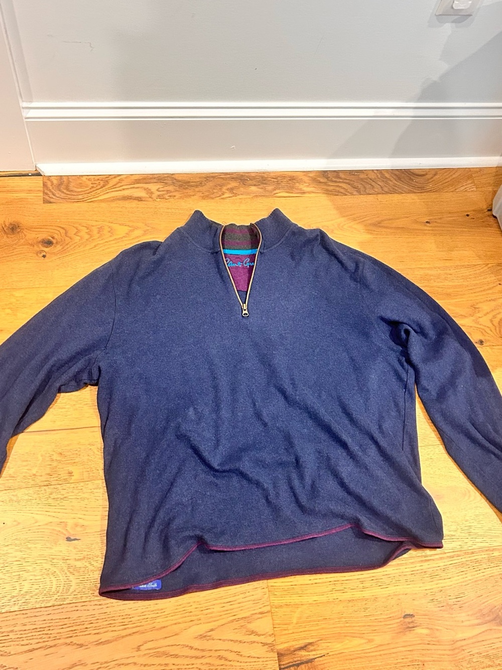 VINTAGE Robert Graham Navy Half-Zip Pullover with Burgundy Trim